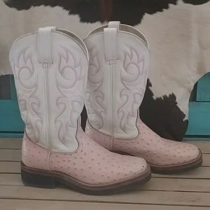 Pink and white square tod cowgirl boots